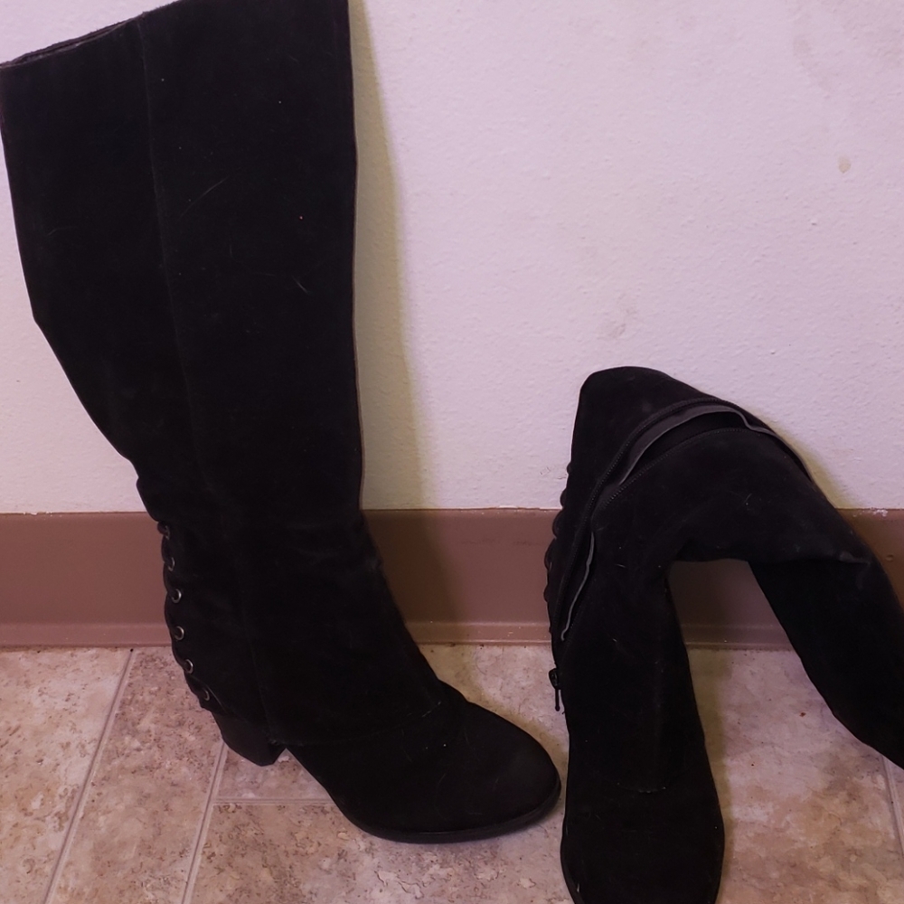 Fergalicious by Fergie black suede heeled boots